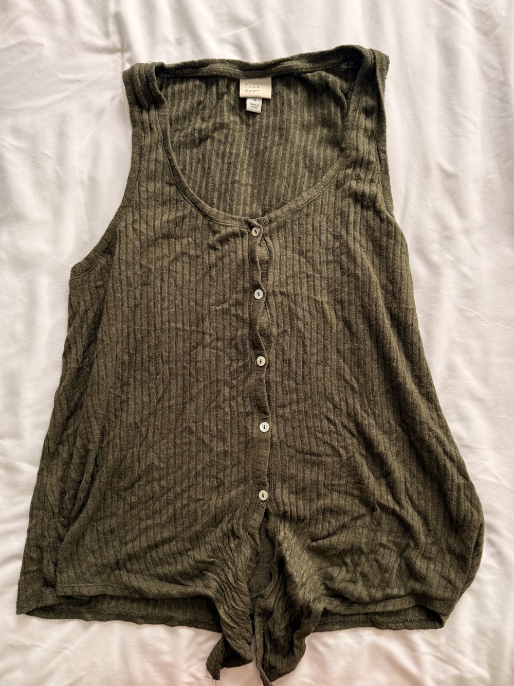 Olive Ribbed Button-Down Tank